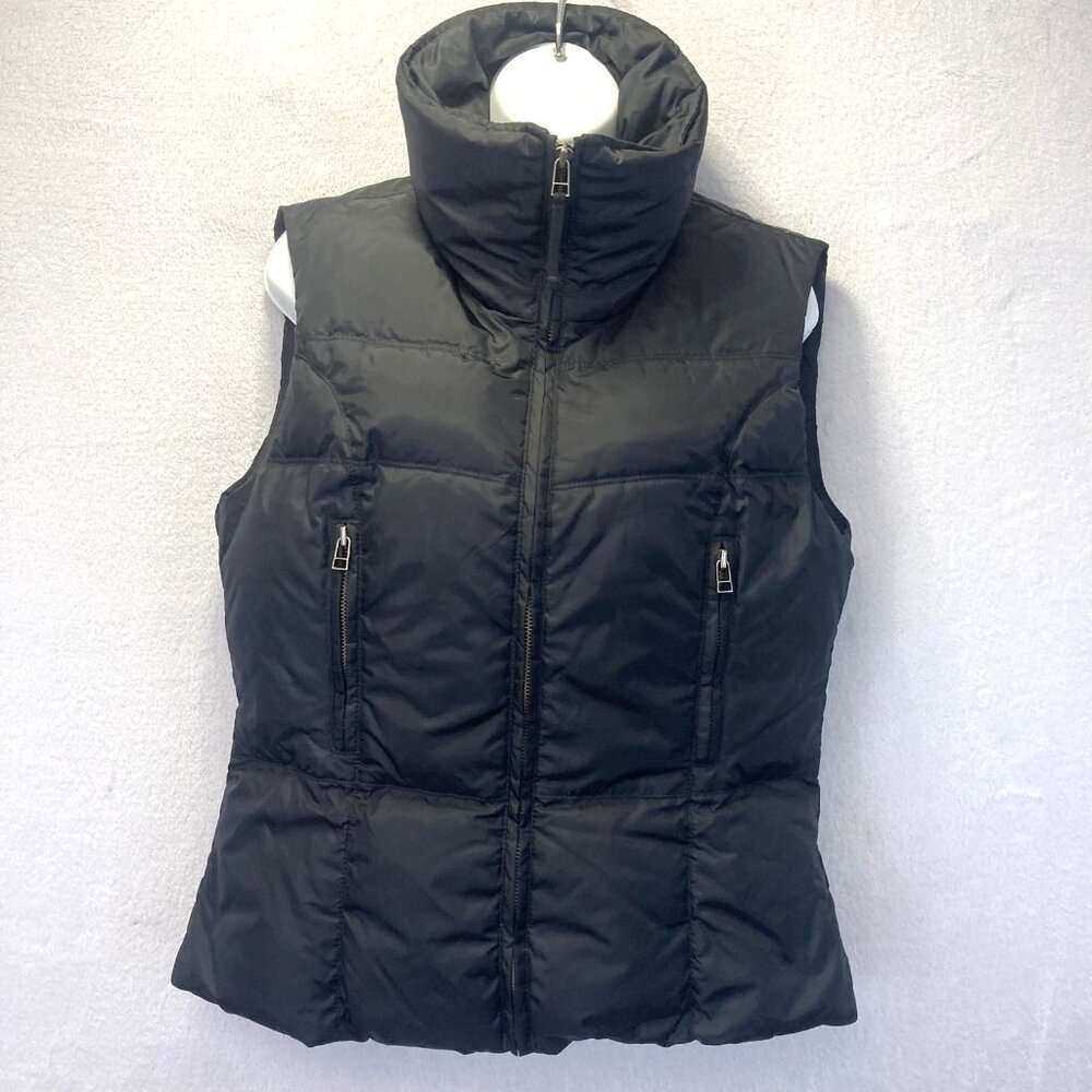 Jacob Down Puffer Vest Womens Medium Full Zip Up Black Zip Pockets Nylon Quilted